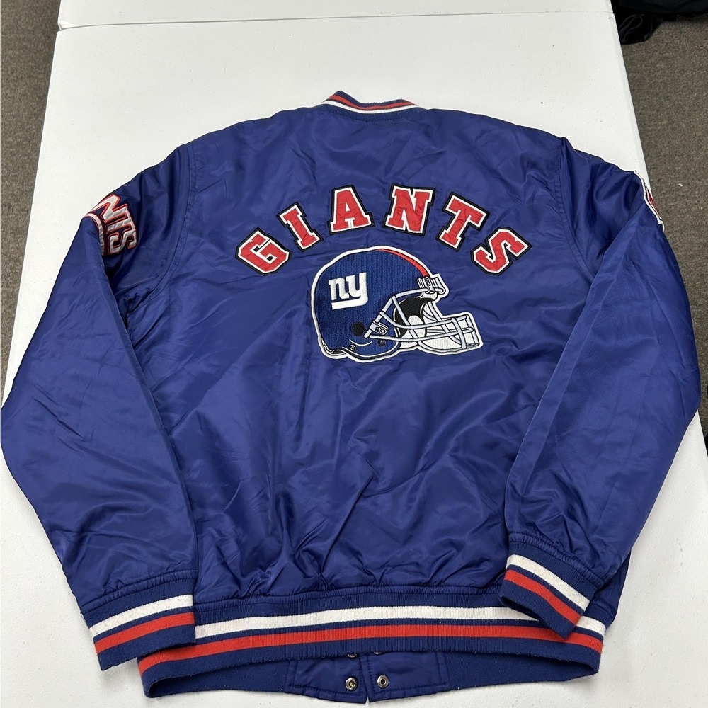NFL Varsity Jacket Mens S Blue NY Giants Embroidered Quilted Bomber Snap Front